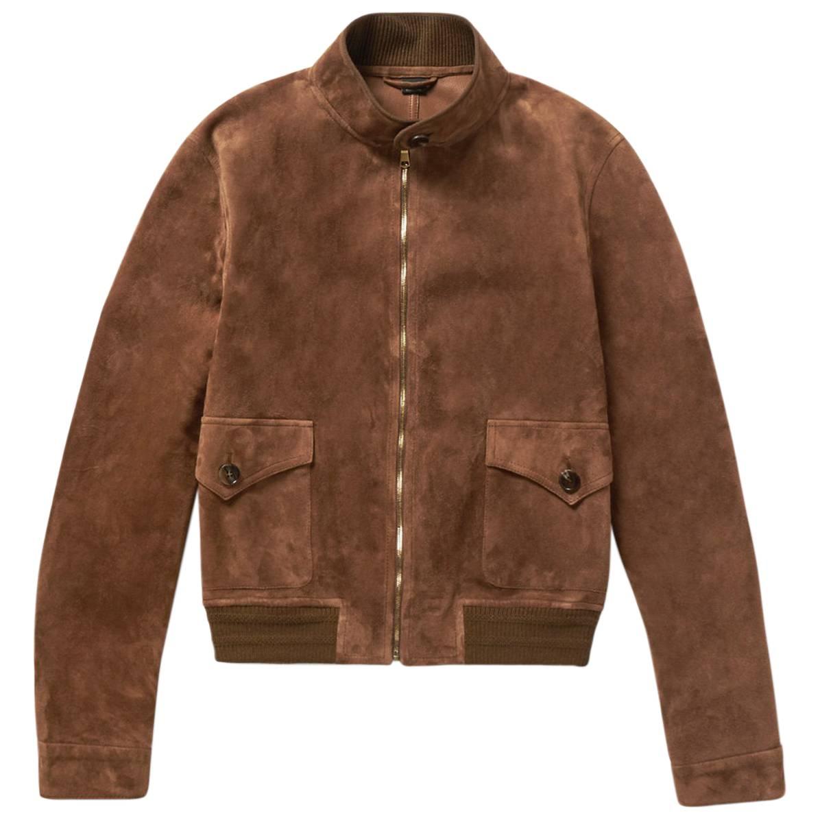 New Gucci Men's Goat Suede Brown Bomber Jacket  50 - US 40