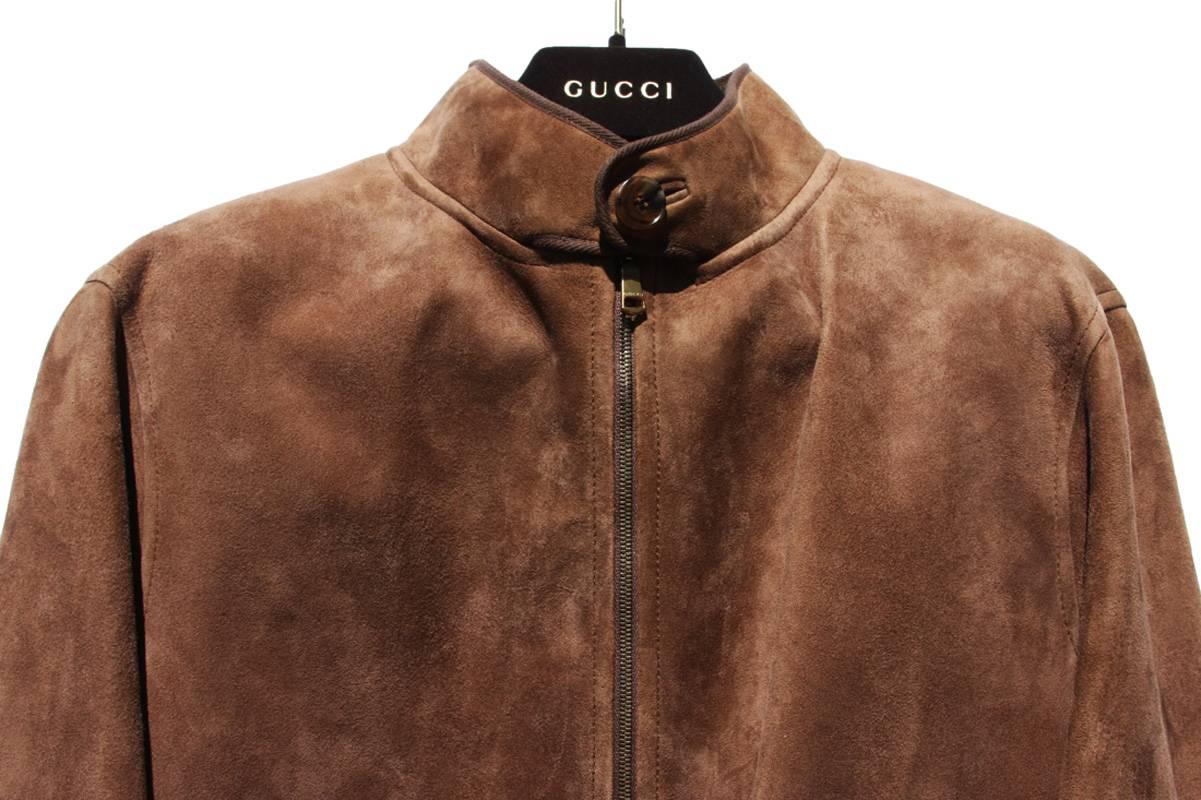 New Gucci Men's Goat Suede Brown Bomber Jacket  50 - US 40 In New Condition In Montgomery, TX