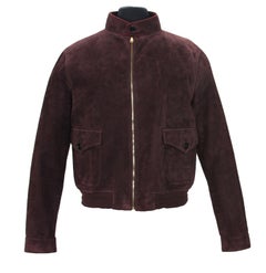 Used New Gucci Men's Goat Suede Brown / Plum Bomber Jacket It 54 - US 44
