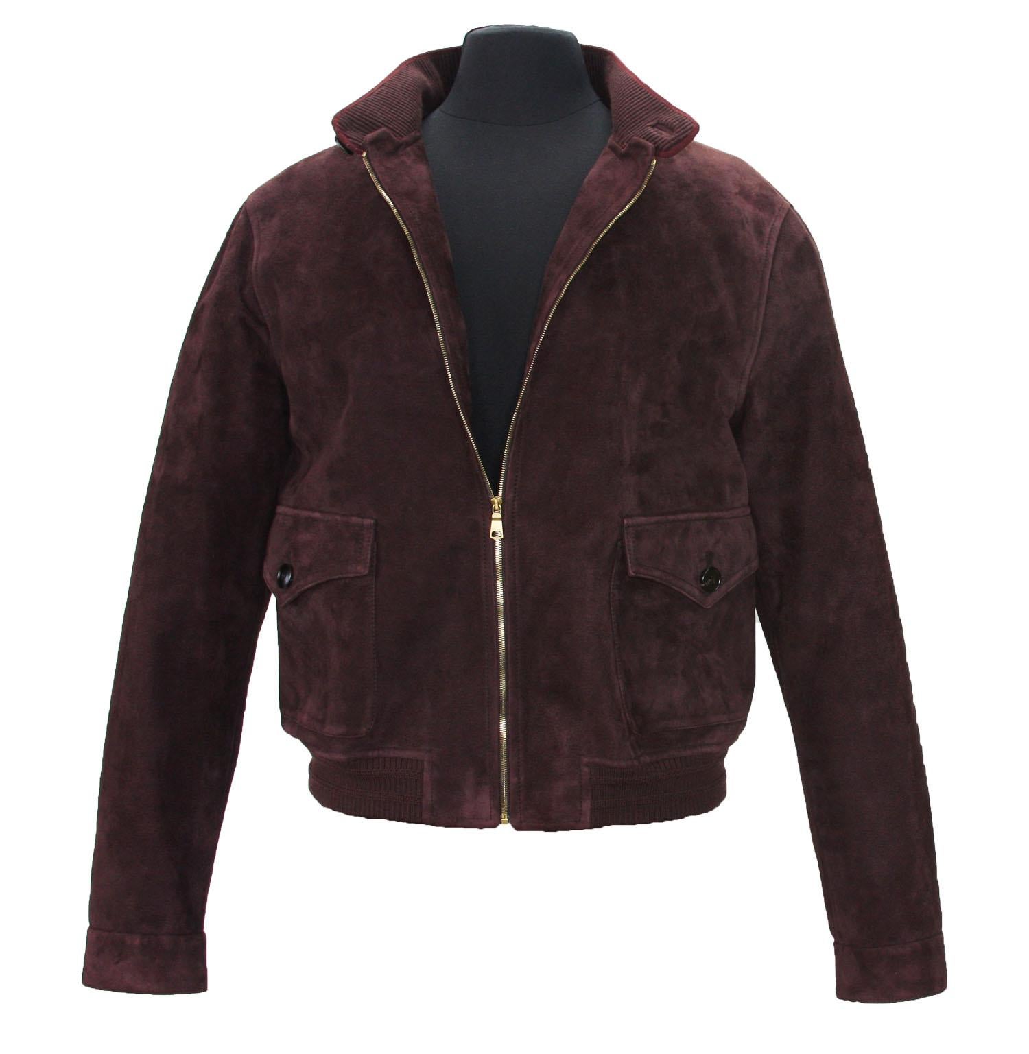 Noir Bomber Gucci en daim chèvre marron/plume pour homme It 54 - US 44, neuf en vente