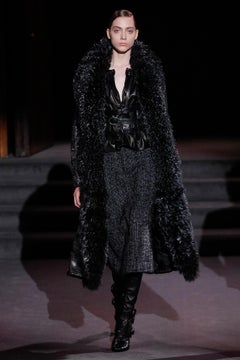 New Tom Ford Women's Metallic Leather Graphite Fur Lining Long Oversize Coat