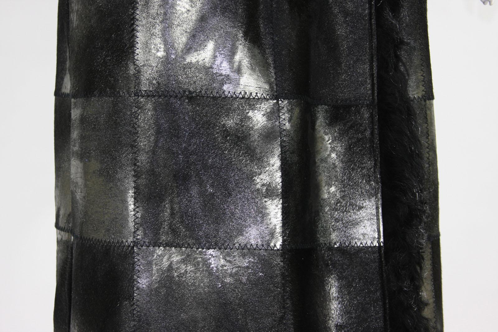 New Tom Ford Women's Metallic Leather Graphite Fur Lining Long Oversize Coat  6