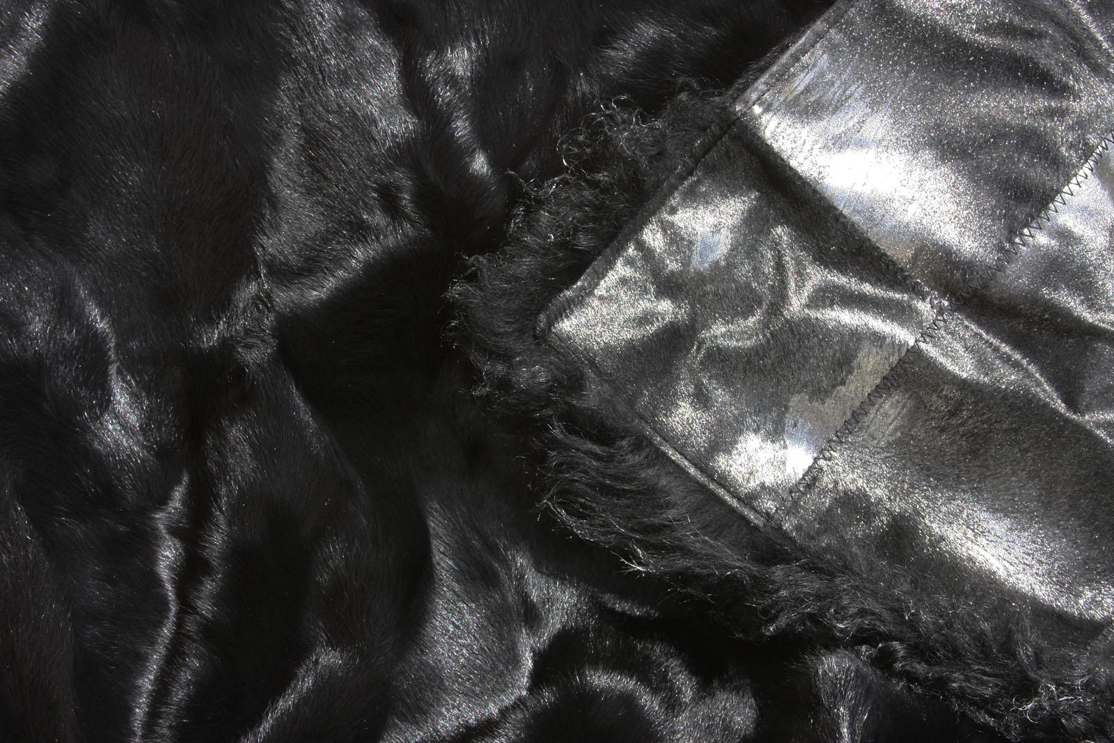 New Tom Ford Women's Metallic Leather Graphite Fur Lining Long Oversize Coat  9