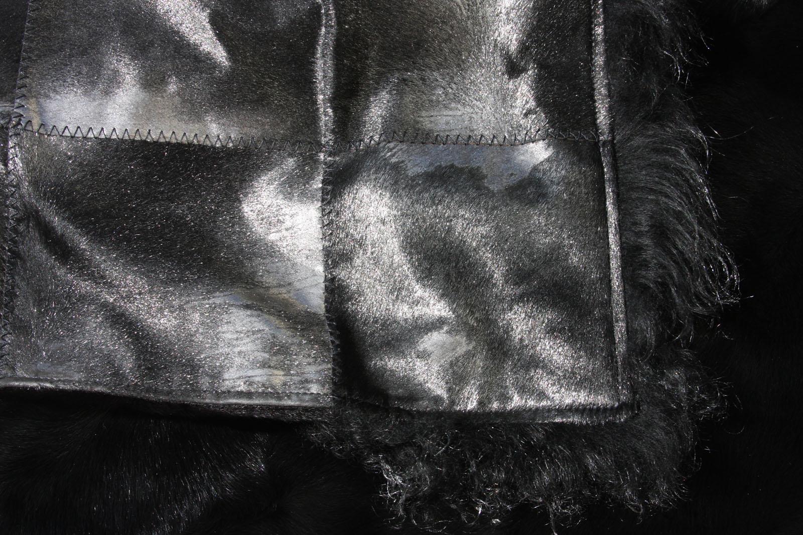 New Tom Ford Women's Metallic Leather Graphite Fur Lining Long Oversize Coat  10