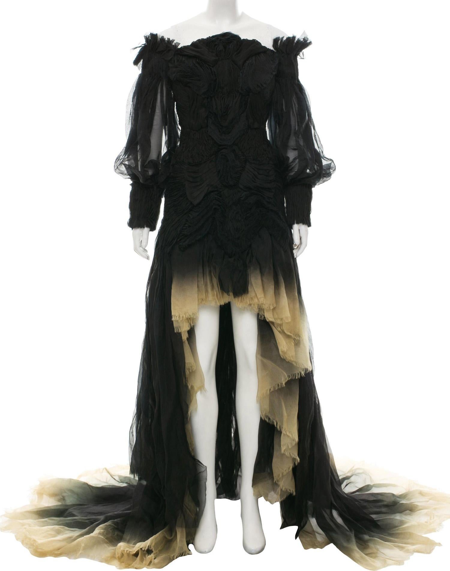 New Alexander McQueen Runway S/S 2011 Ombré Off-Shoulder Dress Gown 38  1