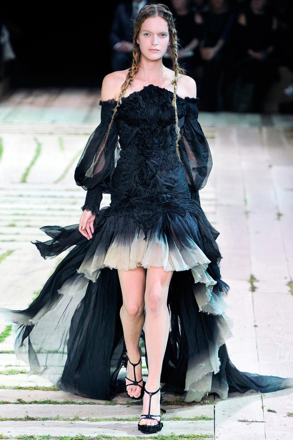 New Alexander McQueen Runway S/S 2011 Ombré Off-Shoulder Dress Gown 38 4