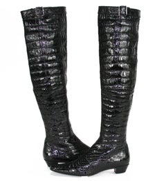 Tom Ford for Gucci F/W 2001 Alligator Soft & Shiny Skin Over Knee Black Boots 39