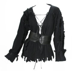 Tom Ford for Gucci F/W 2002 Collection Fox Trim Sweater with Leather Obi Belt 44