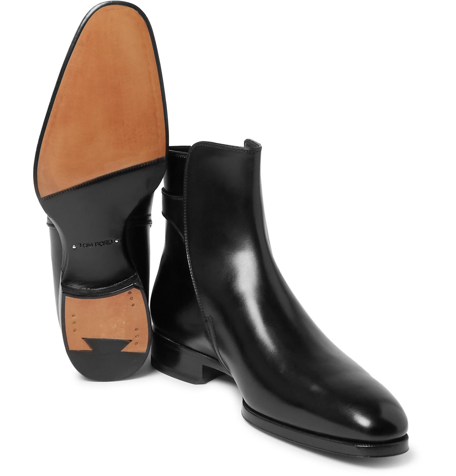 New Tom Ford Men's AUSTIN Polished-Leather Black Boots size 12.5 and 10 In New Condition In Montgomery, TX