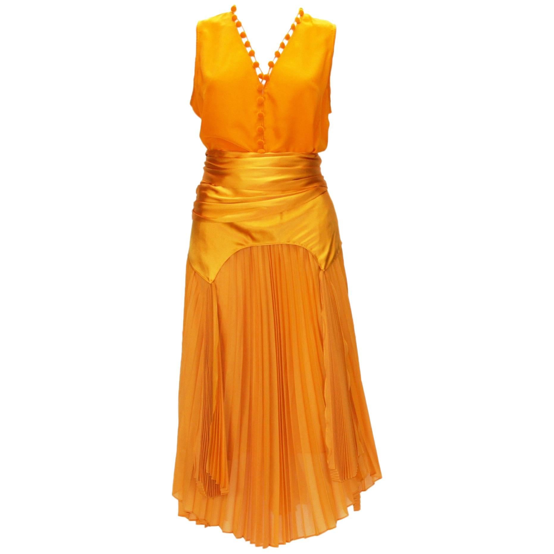 Tom Ford for Yves Saint Laurent S/S 2004 Silk Orange Top and Skirt Set  Fr 38/40 For Sale