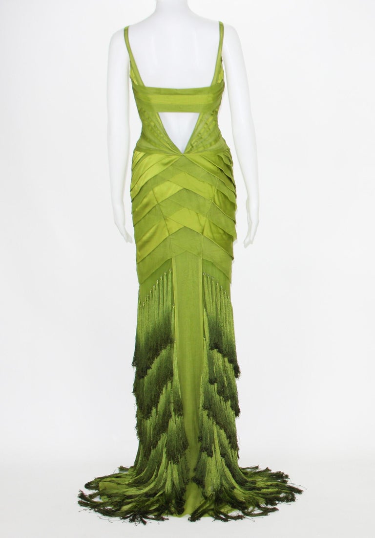 Tom Ford for Gucci 2004 F/W Collection Silk Green Tassel Dress Gown 40 - 4  at 1stDibs | tom ford green dress