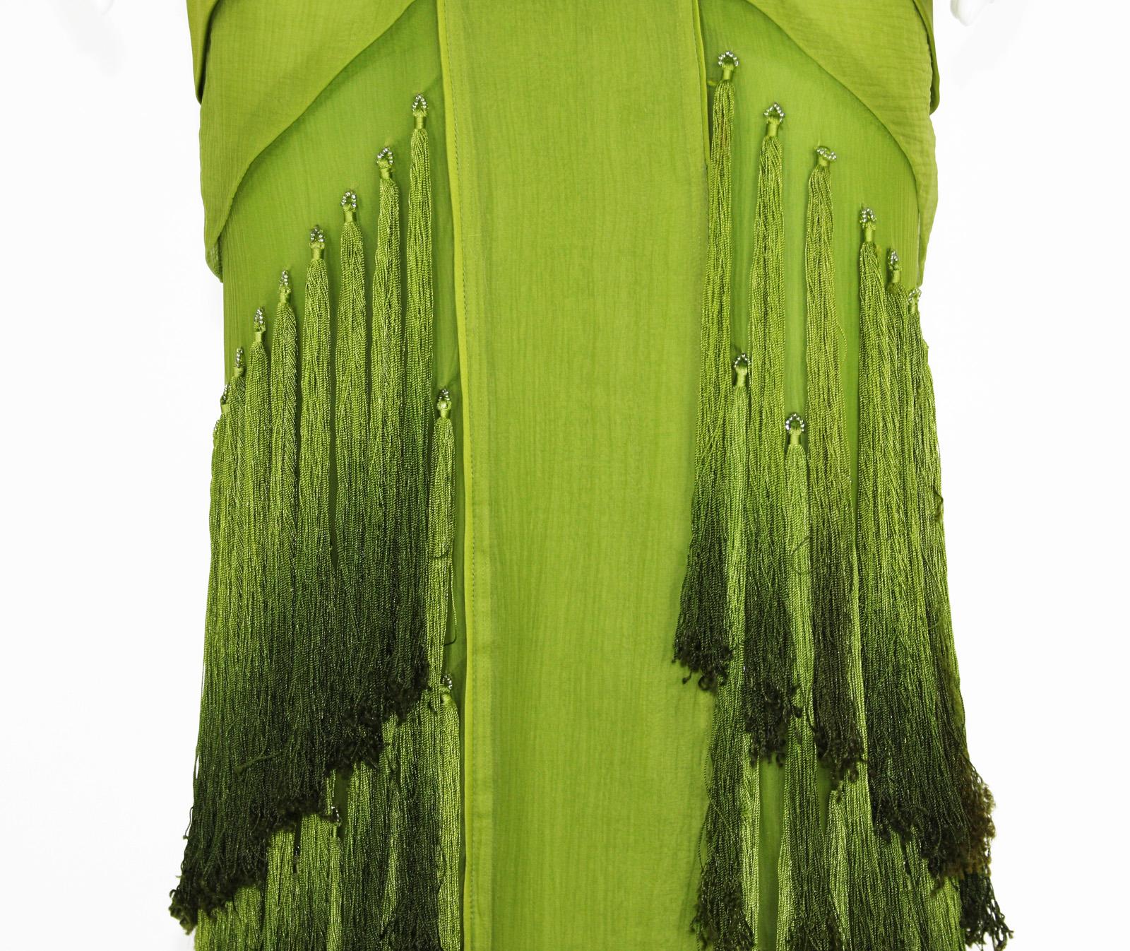 Tom Ford for Gucci 2004 F/W Collection Silk Green Tassel Dress Gown 40 - 4 1