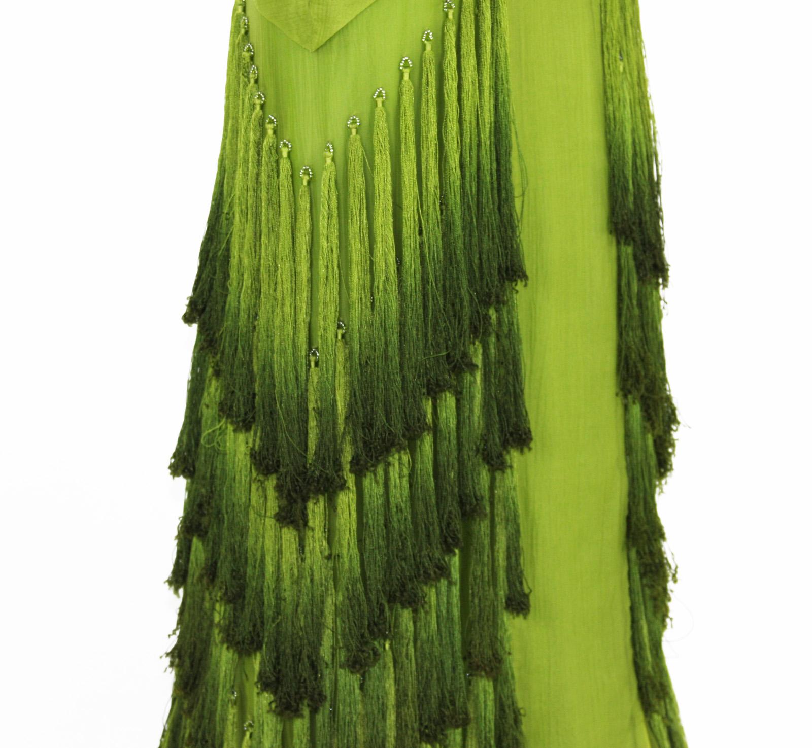 Tom Ford for Gucci 2004 F/W Collection Silk Green Tassel Dress Gown 40 - 4 2