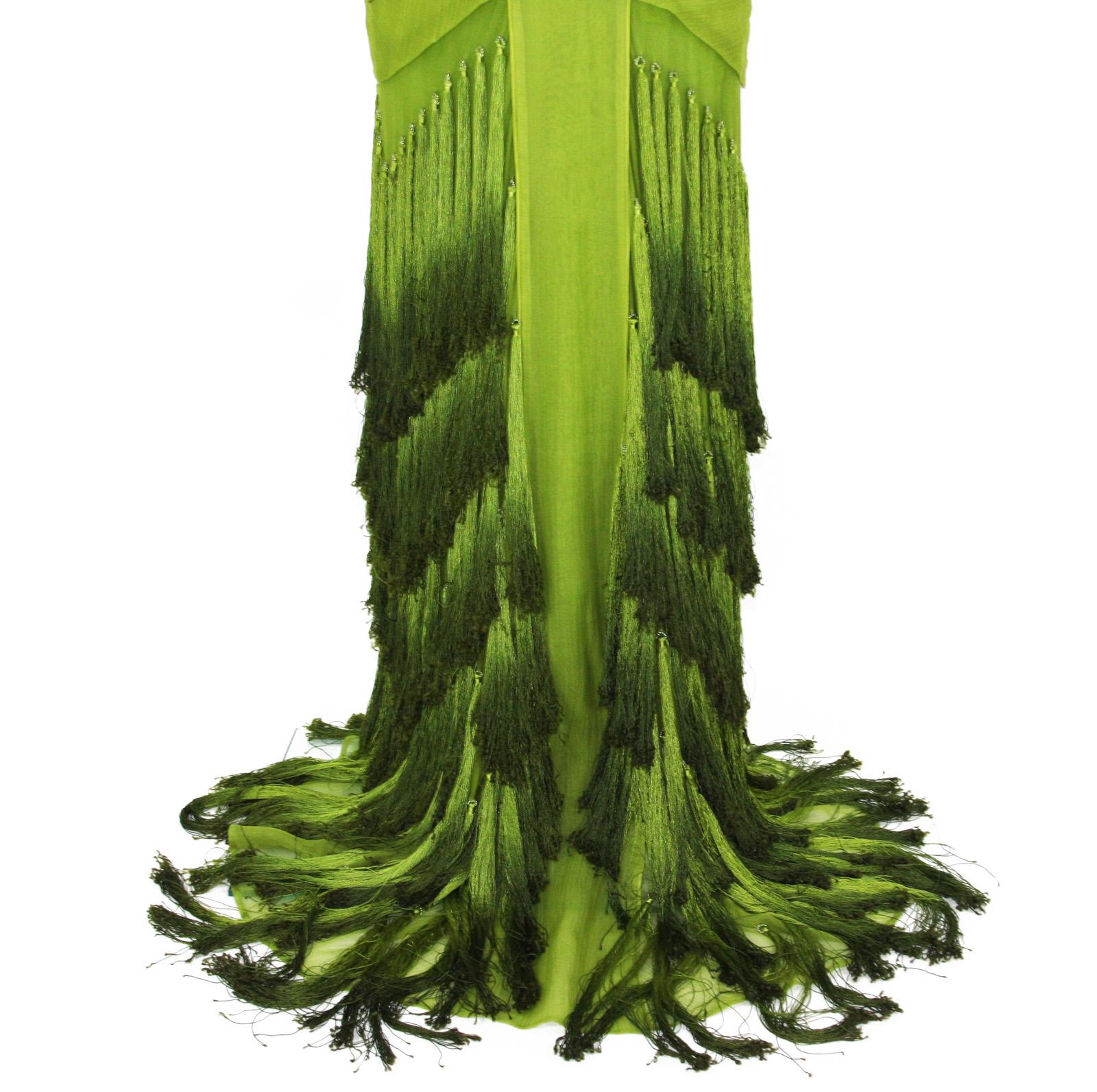 Tom Ford for Gucci 2004 F/W Collection Silk Green Tassel Dress Gown 40 - 4 5