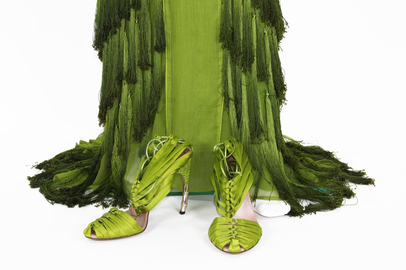 Tom Ford for Gucci 2004 F/W Collection Silk Green Tassel Dress Gown 40 - 4 6
