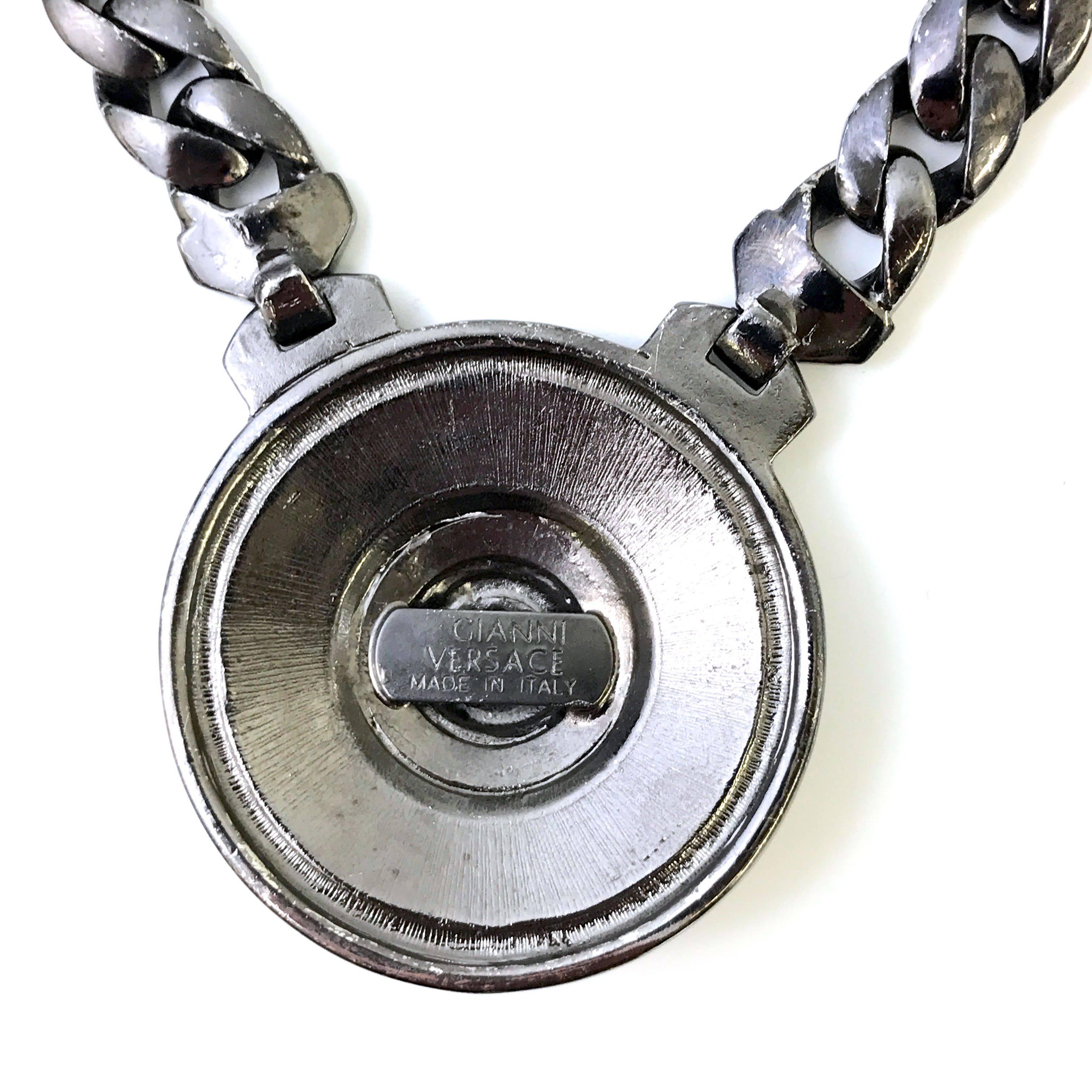 Women's or Men's Gianni Versace silver gunmetal medallion necklace, 1990s 
