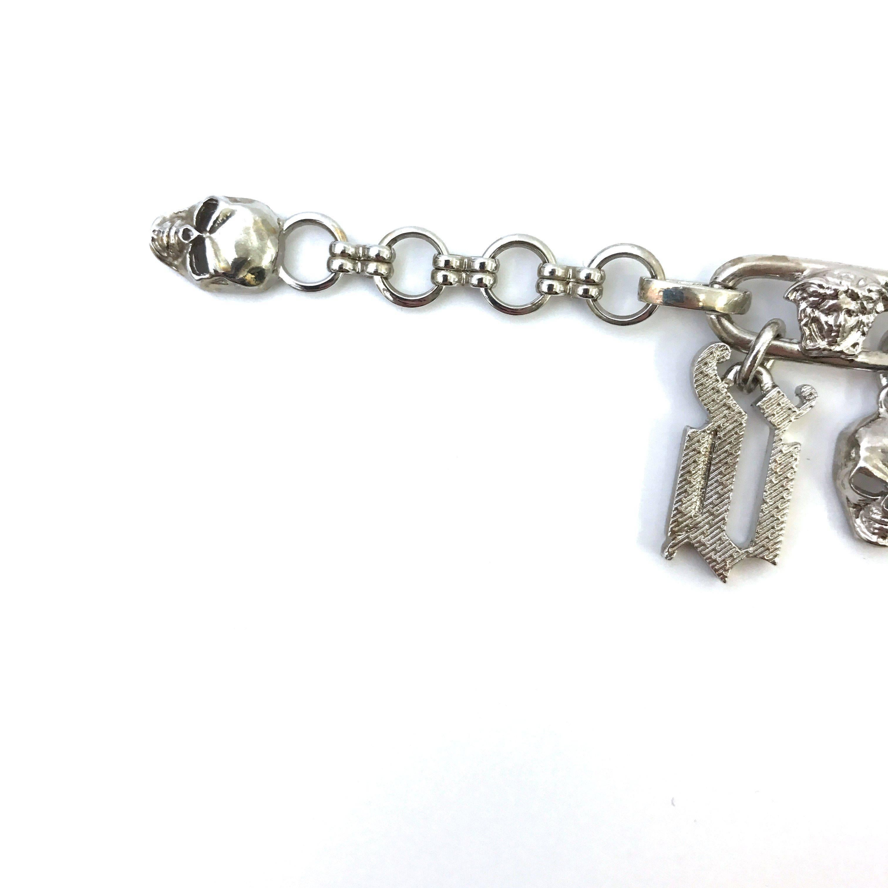 Women's or Men's Gianni Versace gothic silver plated charm bracelet, 1990s 