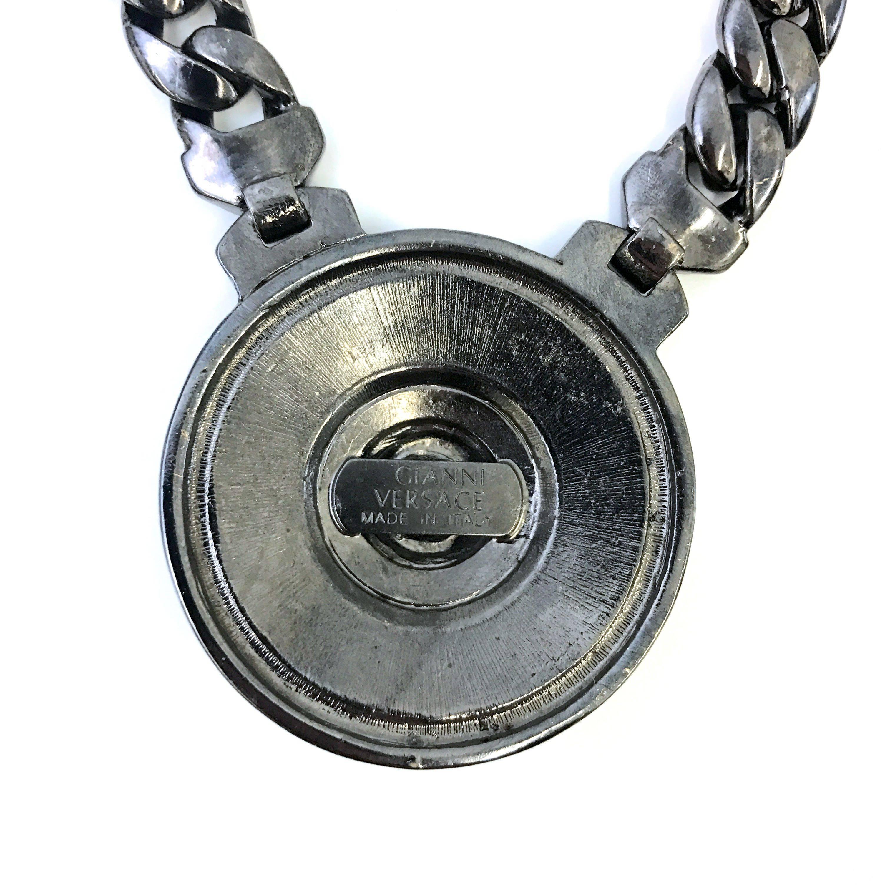 Women's or Men's 1990s Gianni Versace gunmetal and gold tone medallion chain   For Sale