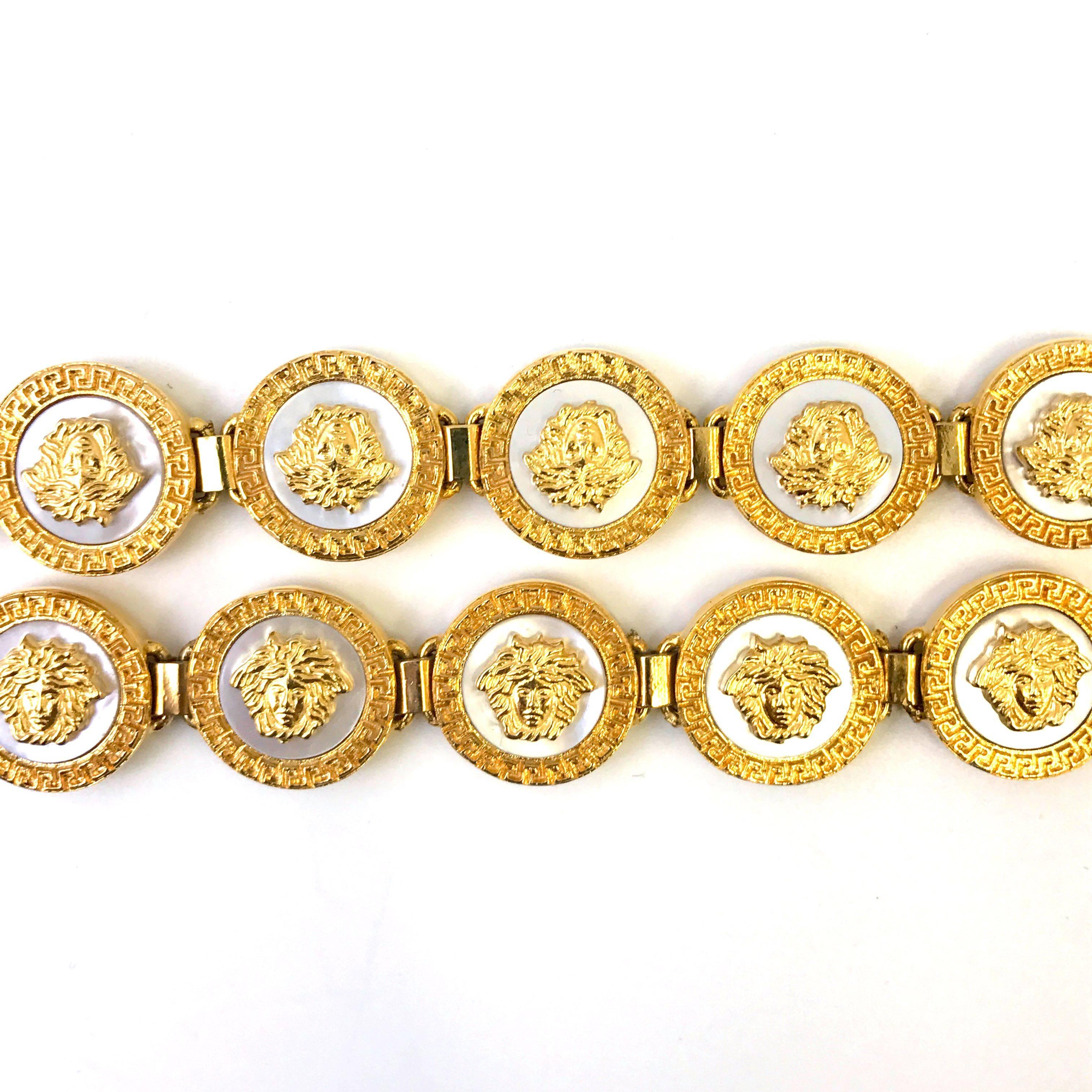 Gold Gianni Versace gold plated and mother of pearl medusa head belt, 1990s