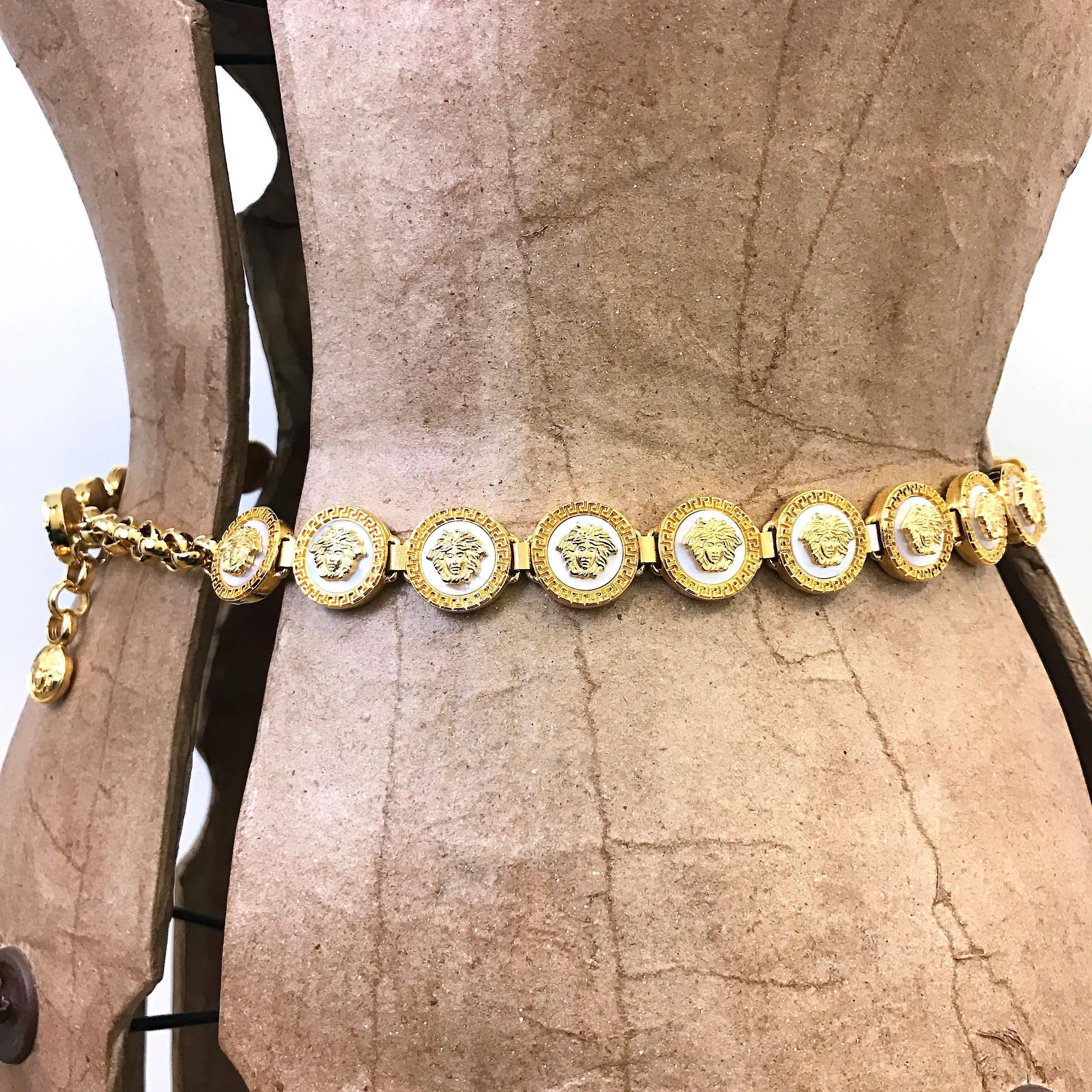 Gianni Versace gold plated and mother of pearl medusa head belt, 1990s   1
