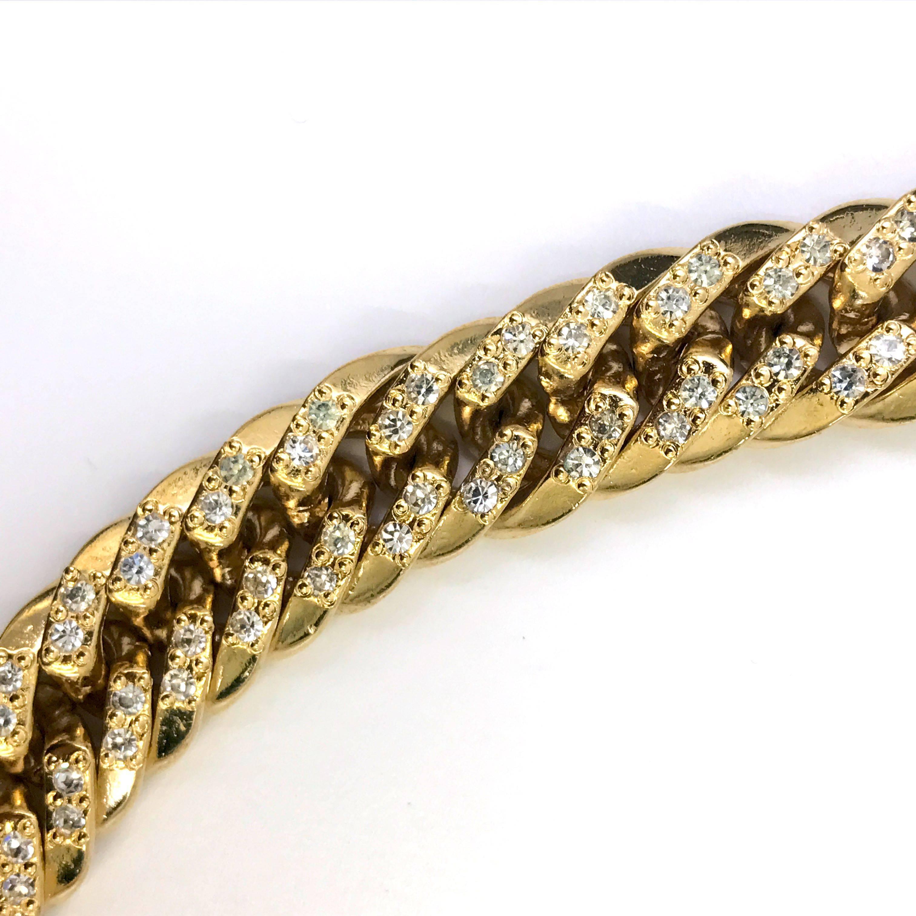 1990s Gianni Versace curb chain medusa head belt with rhinestones  In New Condition For Sale In Nottingham, GB