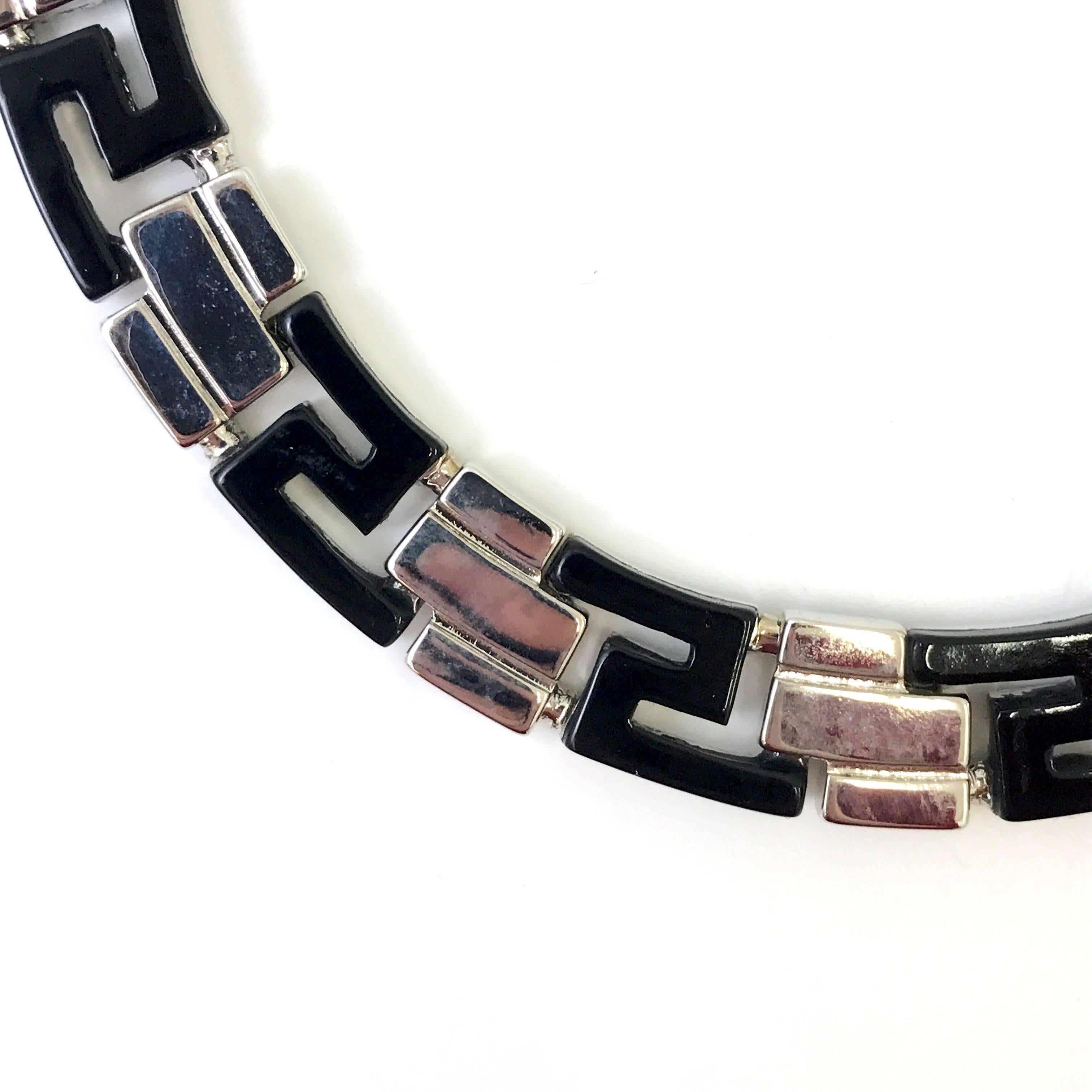 Gianni Versace black and silver greek pattern necklace, 1990s  In New Condition In Nottingham, GB