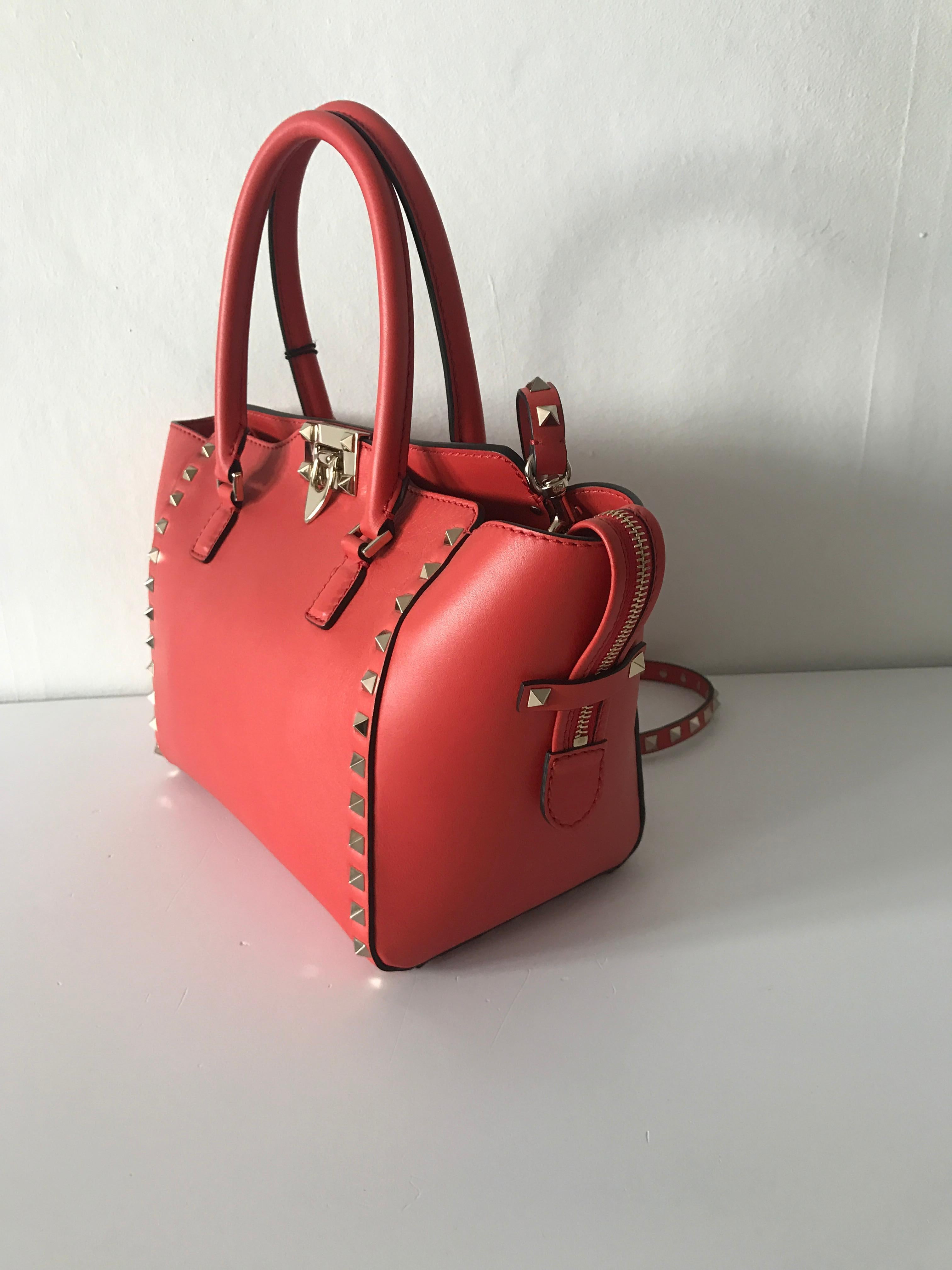 Valentino small rockstud leather handbag in cherry red  2