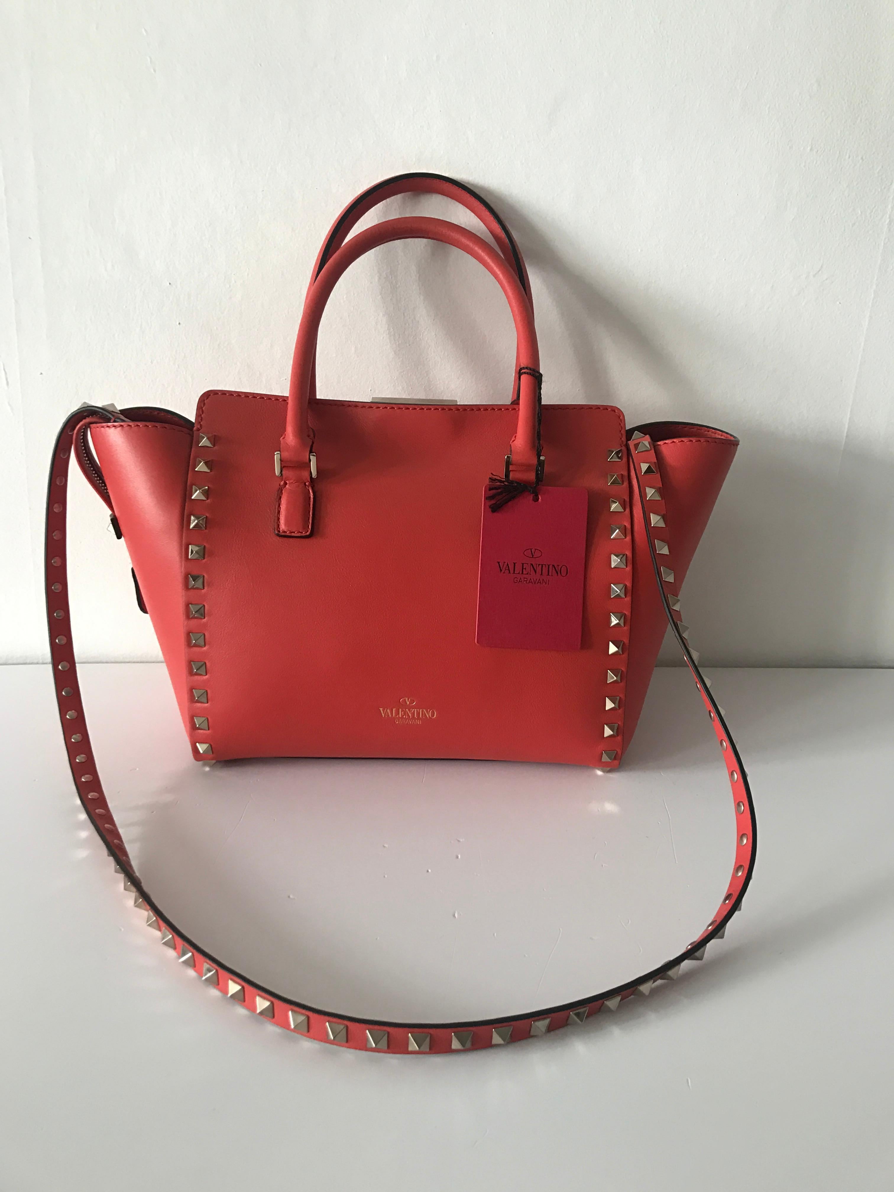 Valentino small rockstud leather handbag in cherry red  3