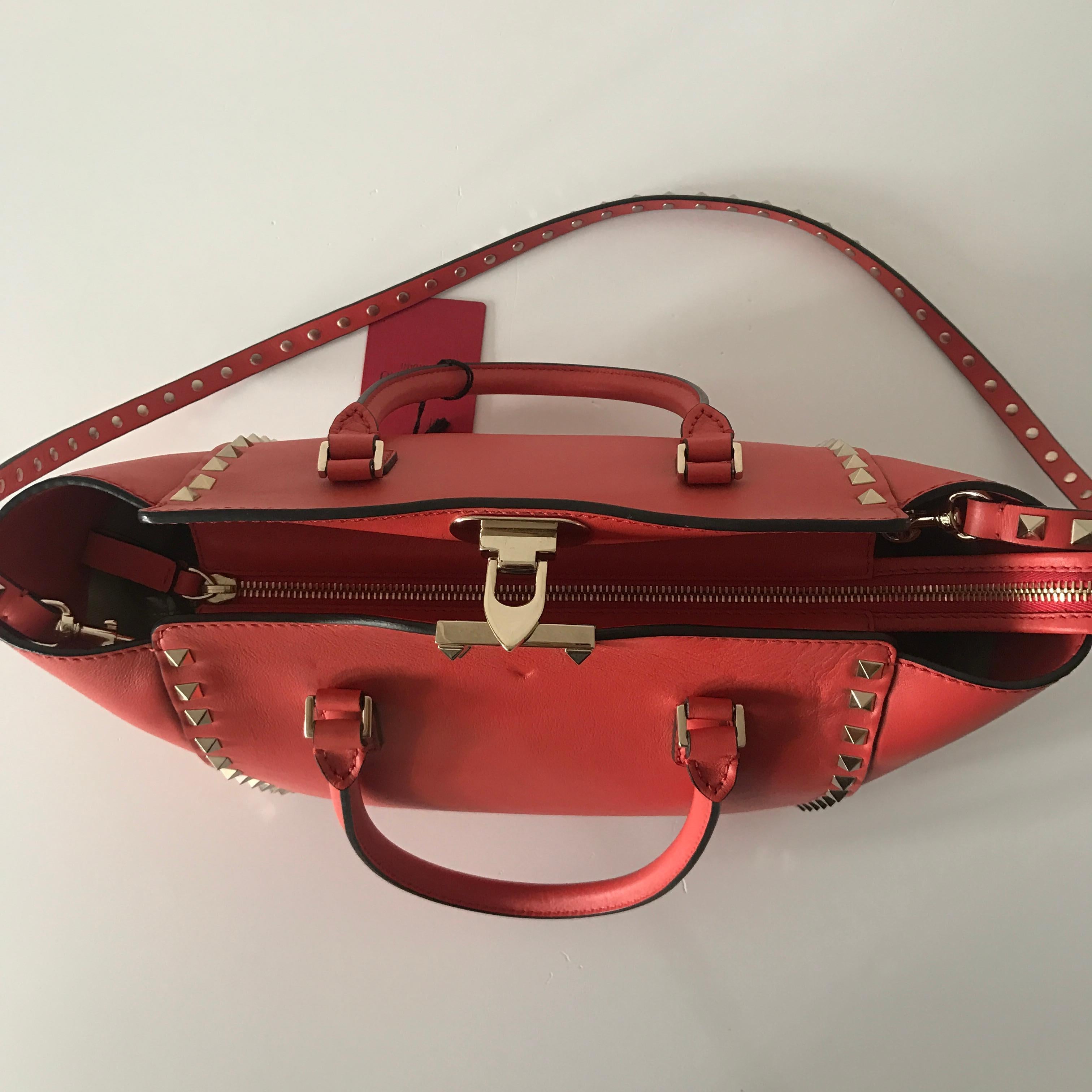 Valentino small rockstud leather handbag in cherry red  6