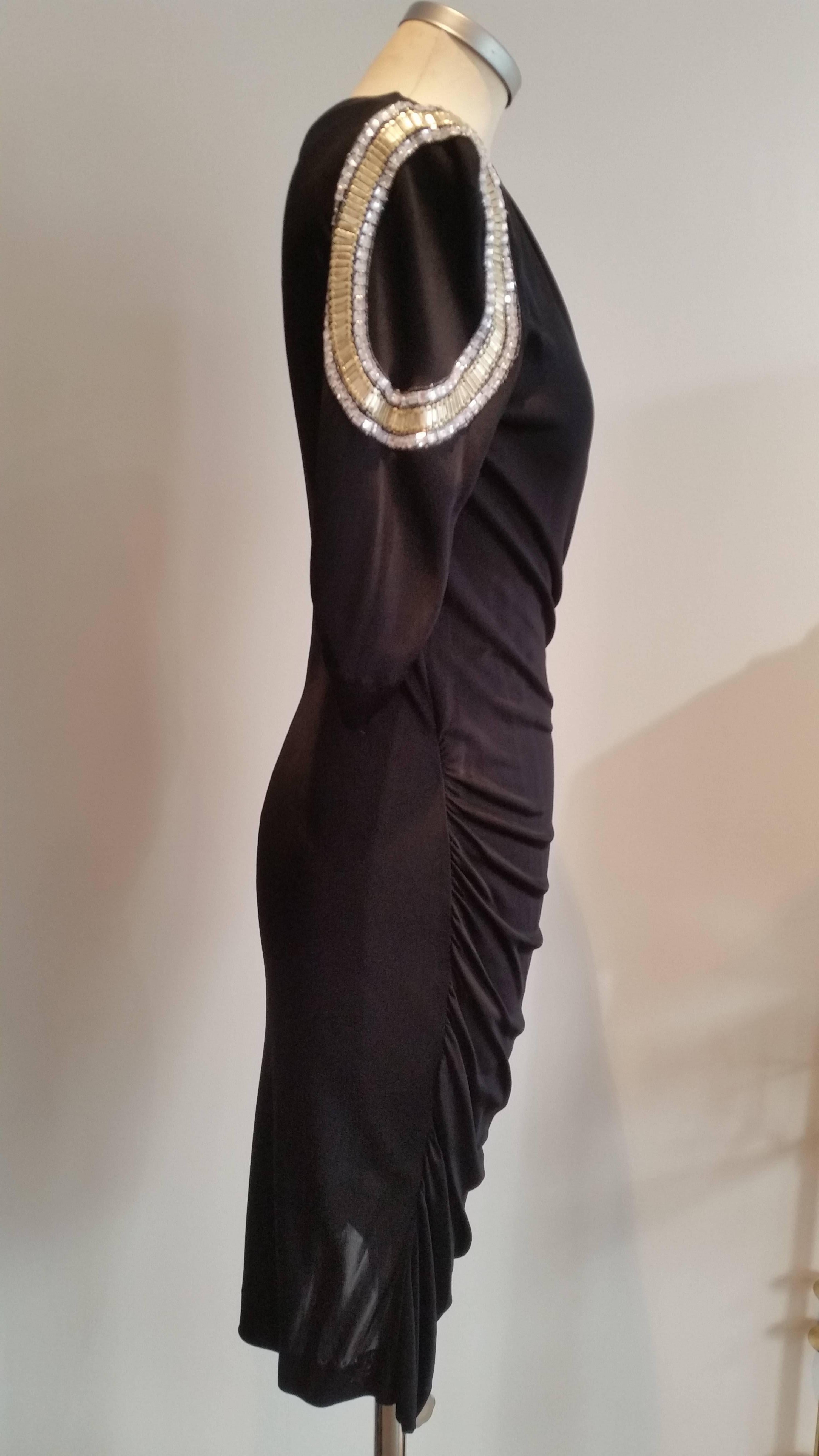 Emilio Pucci Glamorous Black Dress with Crystal Shoulder Beading Detail In Excellent Condition For Sale In Cirencester, Gloucestershire