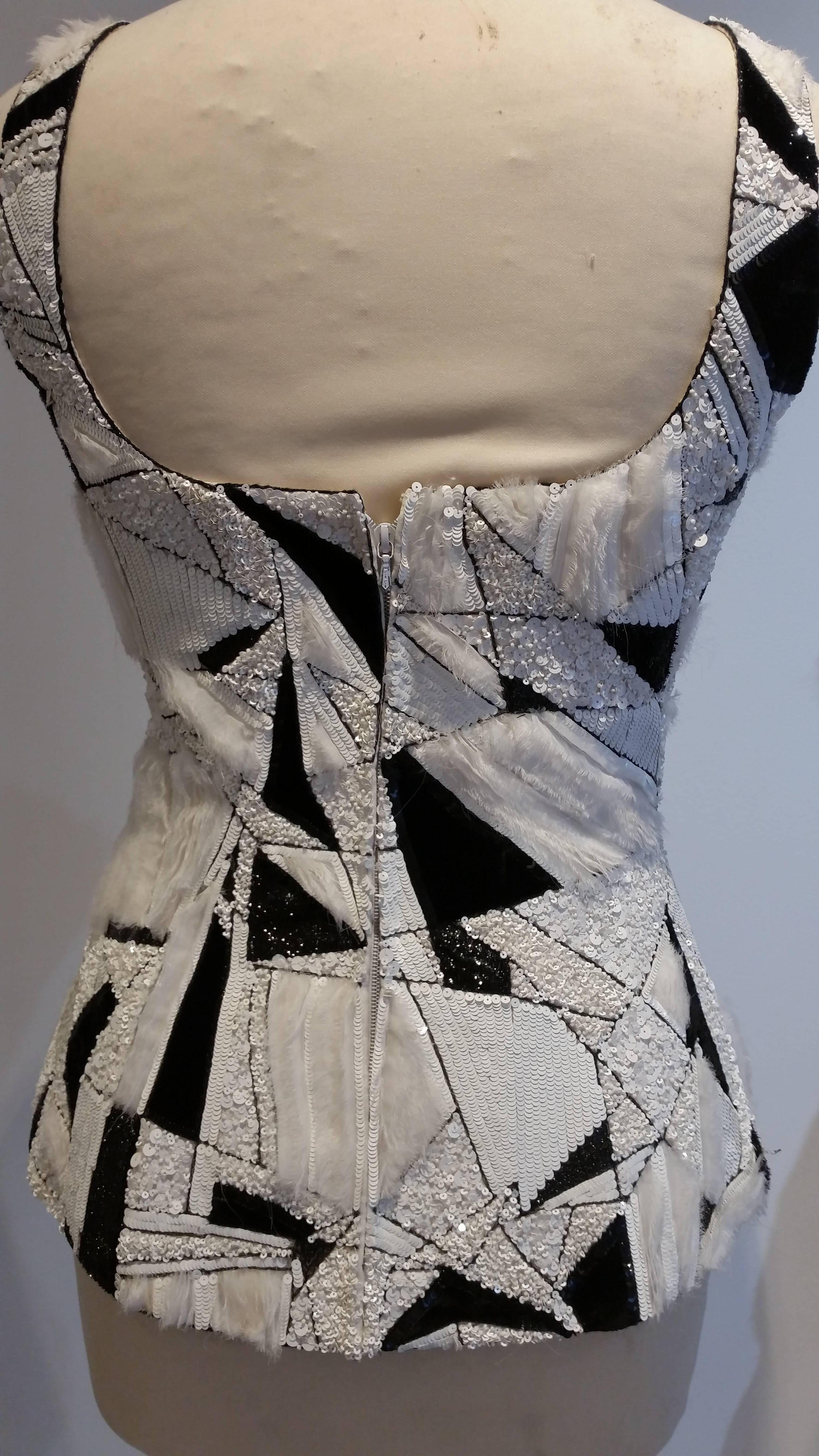Chanel Haute Couture Black & White Sequinned Bodice In Excellent Condition In Cirencester, Gloucestershire
