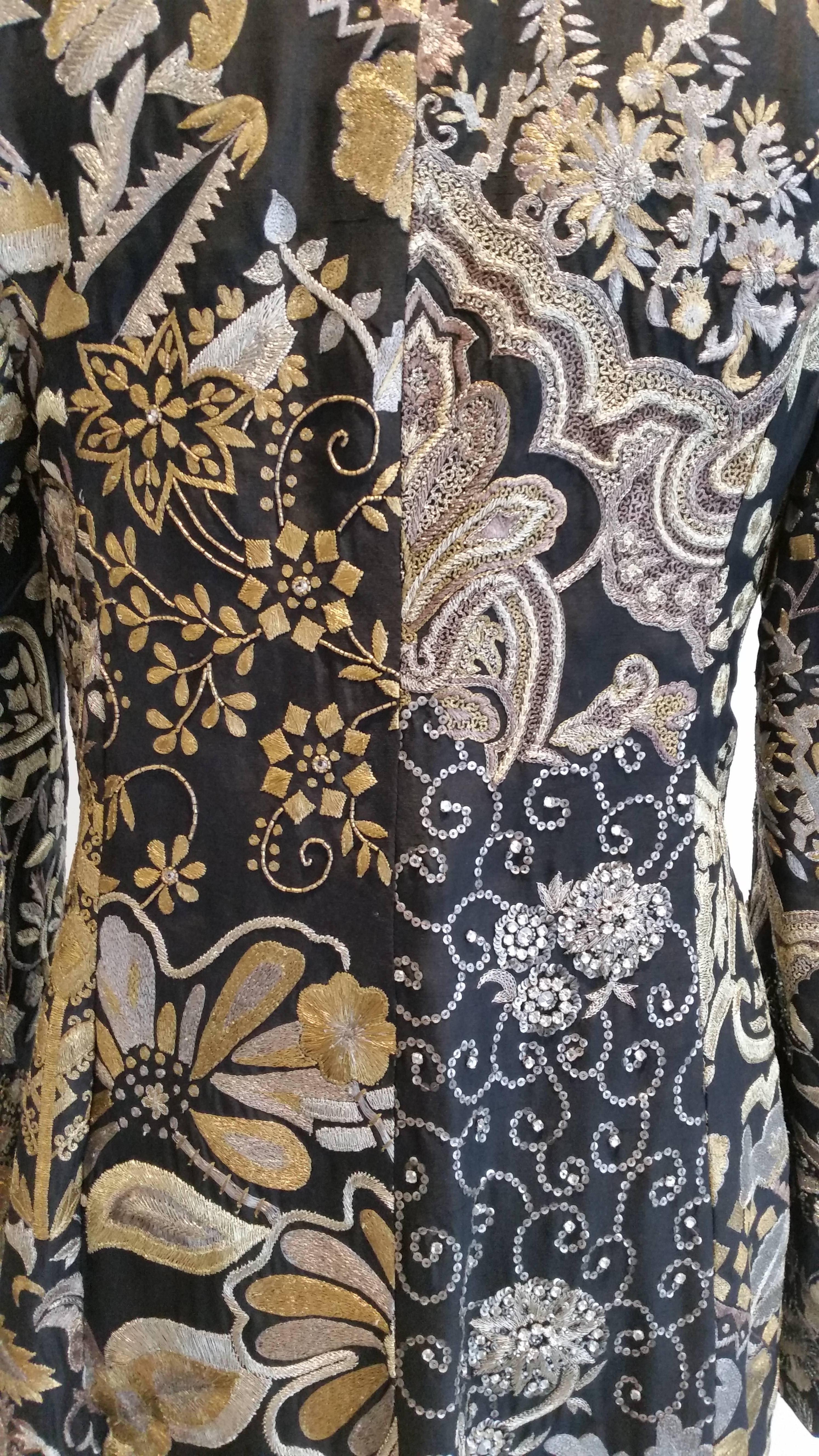 Tomasz Starzewski Black/gold/silver Evening Coat In Excellent Condition For Sale In Cirencester, Gloucestershire