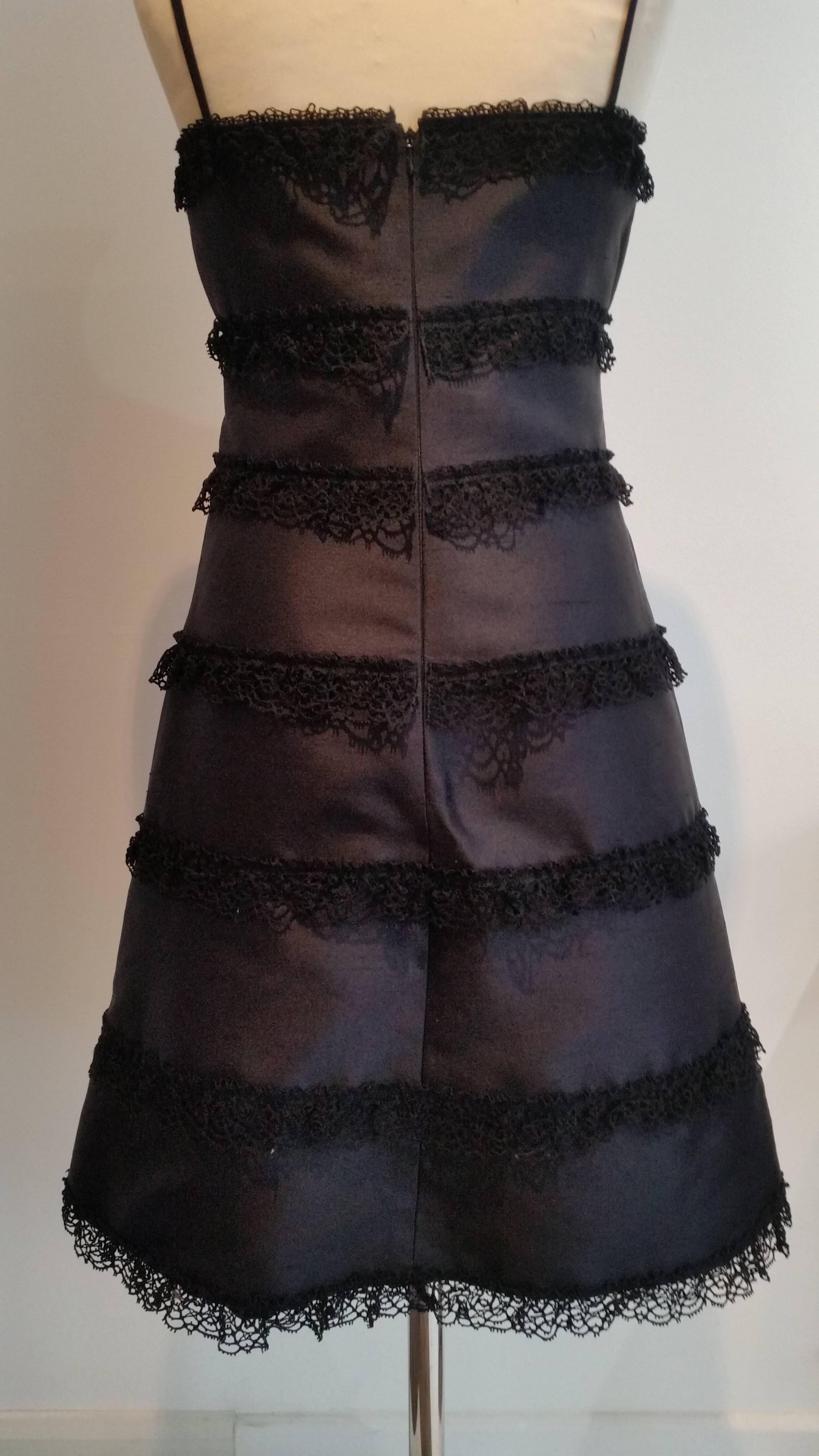 Women's Valentino Black Lace and Silk A Line Dress