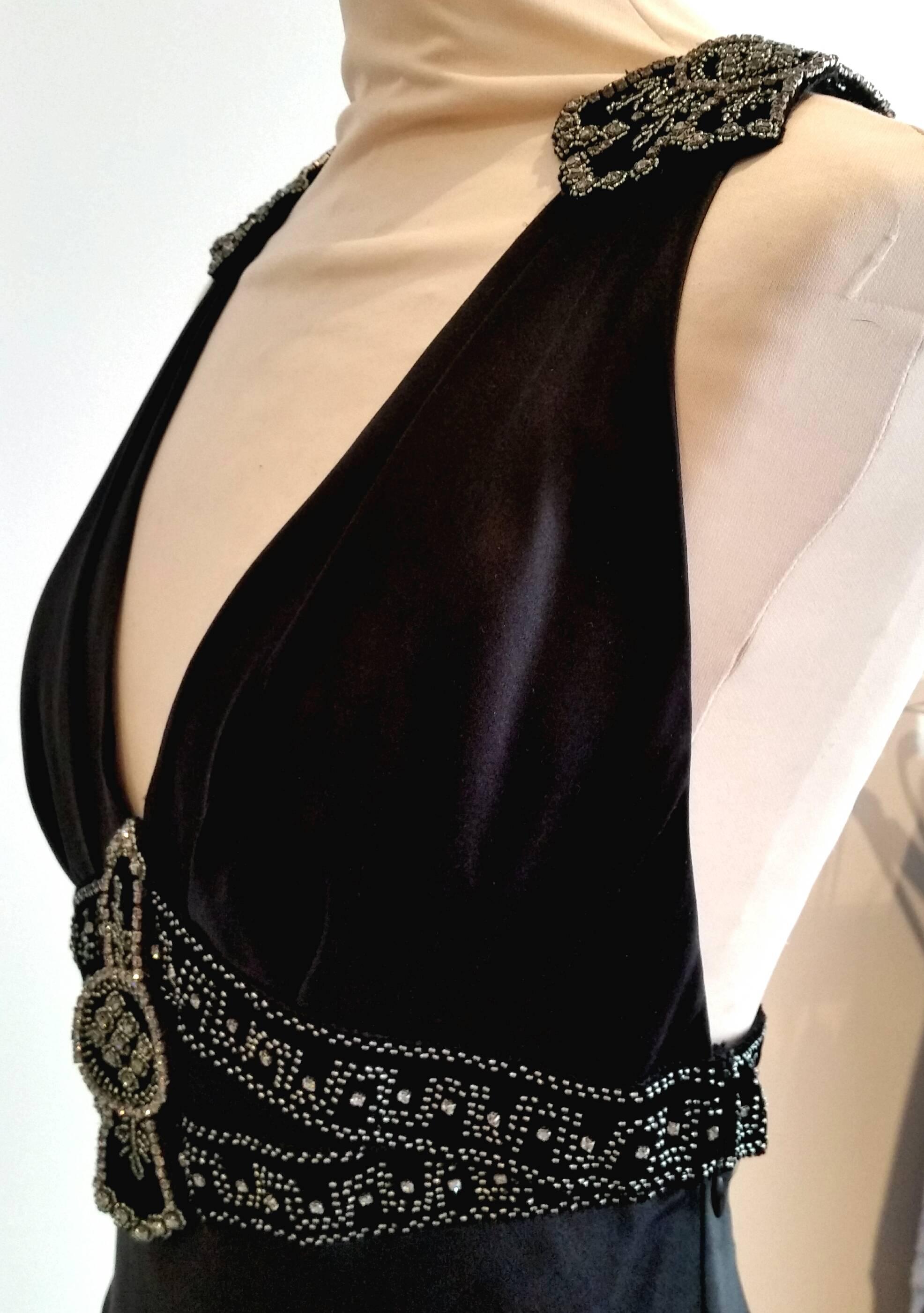 Art Deco Inspired Jenny Packham Black Open back Gown In Excellent Condition In Cirencester, Gloucestershire