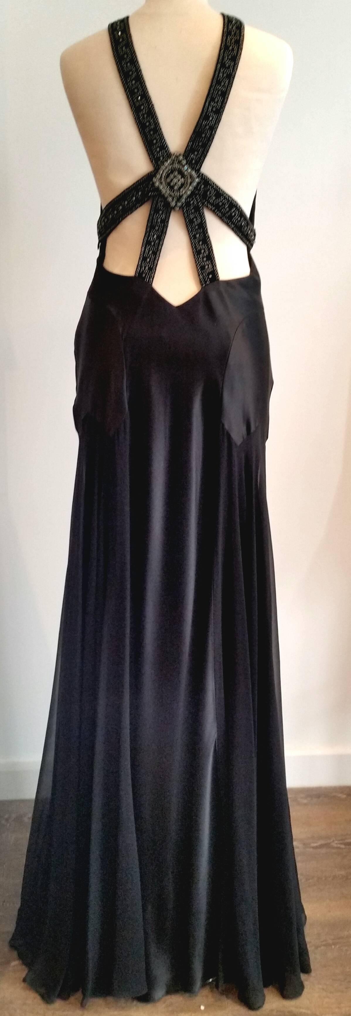 Art Deco Inspired Jenny Packham Black Open back Gown 4