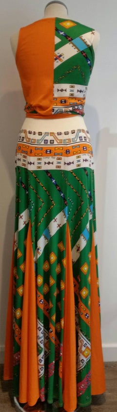 Oleg Cassini Multi Coloured 60's/70's Cropped Top & Maxi Skirt Ensemble