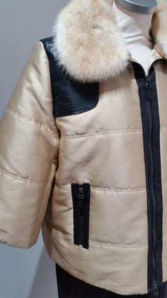 ANDREW GN Pale gold silk padded evening jacket with mink collar