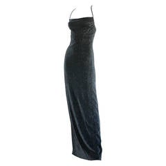 1990s Vintage Gianni Versace Pre-Death Versus Silver Metallic Criss Cross Gown