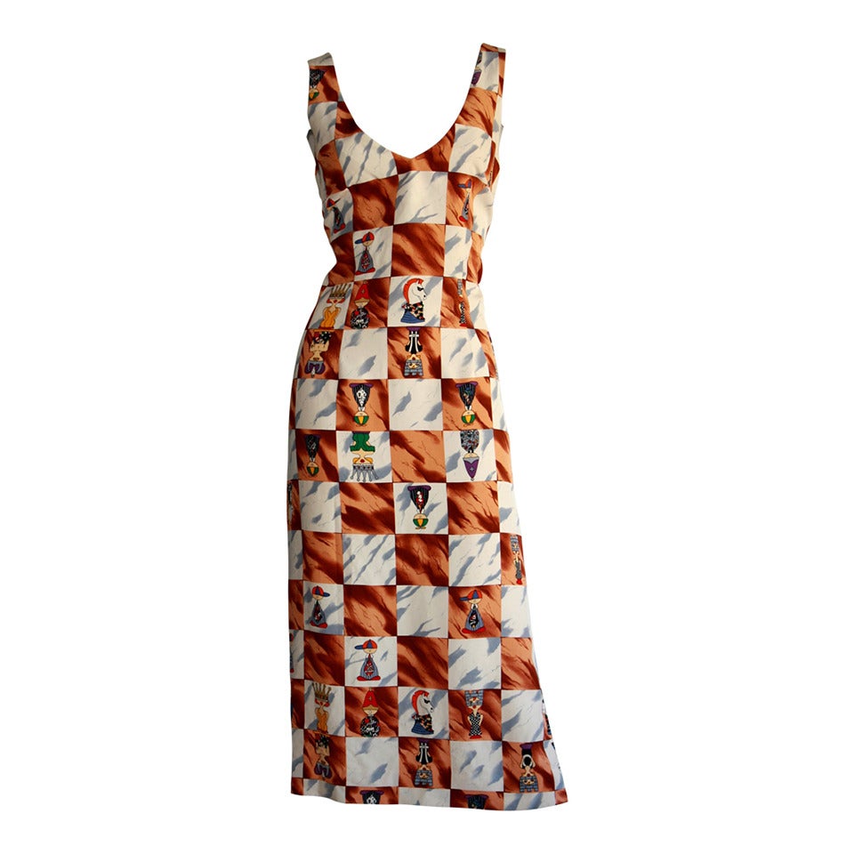 Vintage Nicole Miller Novelty " Chess Print " Silk Dress