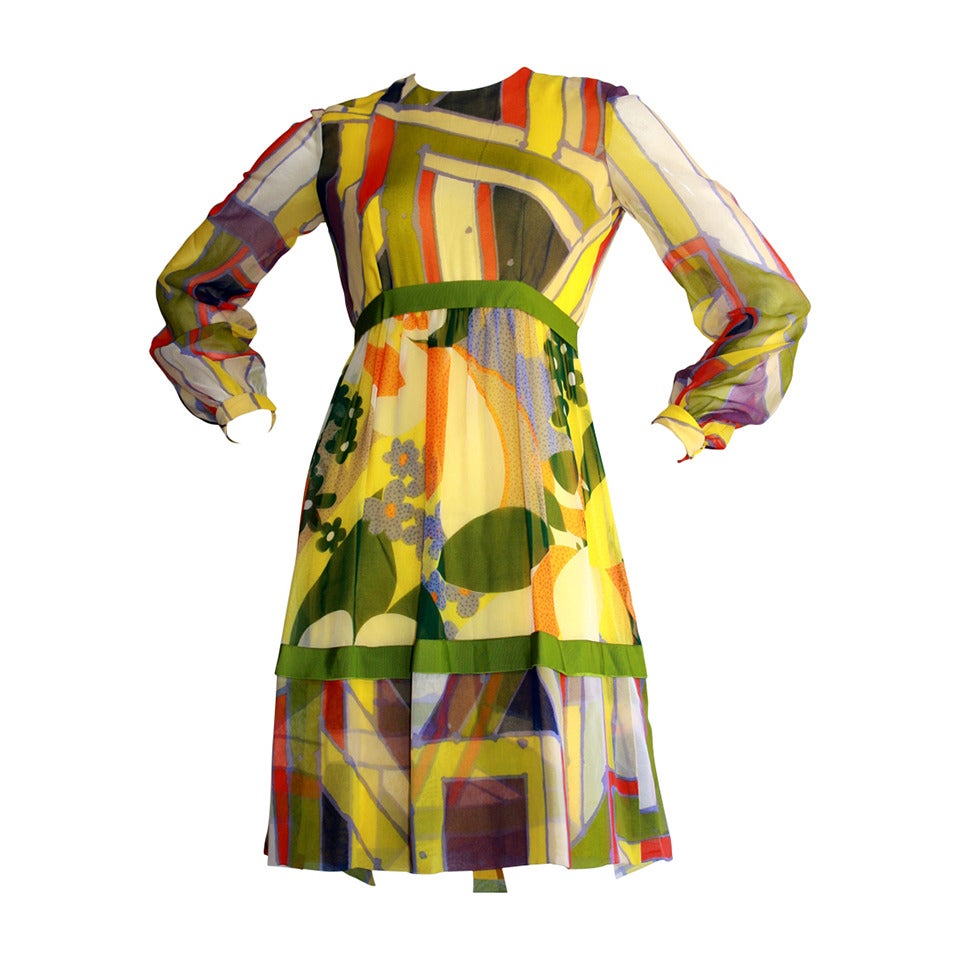 1960s Vintage Rodrigues Mod Silk Neiman Marcus " Twiggy " Op - Art Dress For Sale