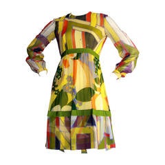 1960s Vintage Rodrigues Mod Silk Neiman Marcus " Twiggy " Op - Art Dress