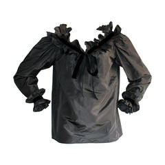 Rare Vintage Yves Saint Laurent Black Ruffle Blouse From " Russian Collection "