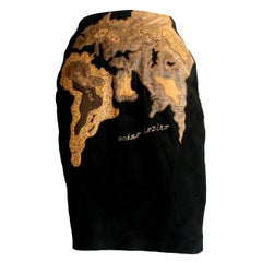 Vintage Jean Claude Jitrois Leather " Map of the World " Haute Couture Skirt