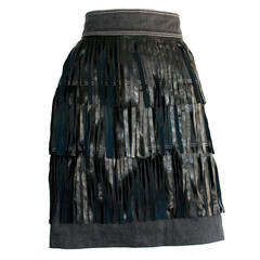 Rare Vintage Patrick Kelly Denim Leather Fringe Flapper Skirt