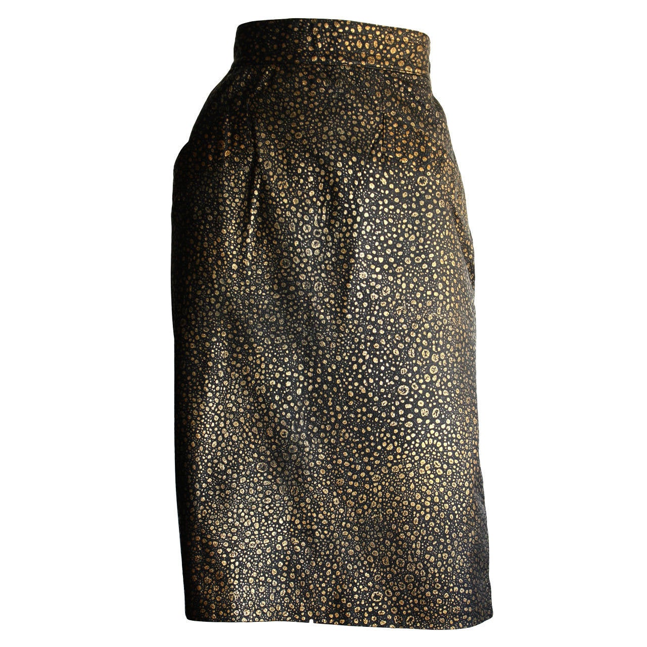 Vintage Yves Saint Laurent Rive Gauche Pig Leather Gold Black Splatter Skirt