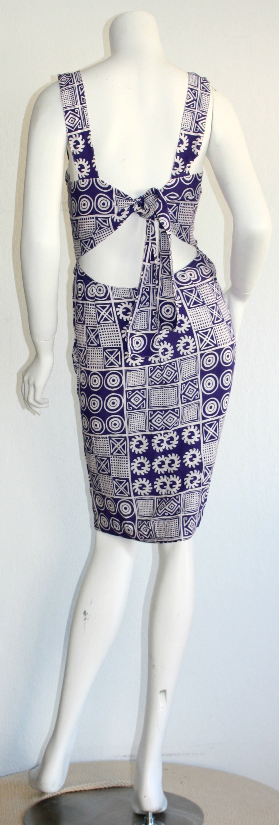 Sexy 1990s Vintage Christian Lacroix Dress Pen Back Purple Tribal Print 1