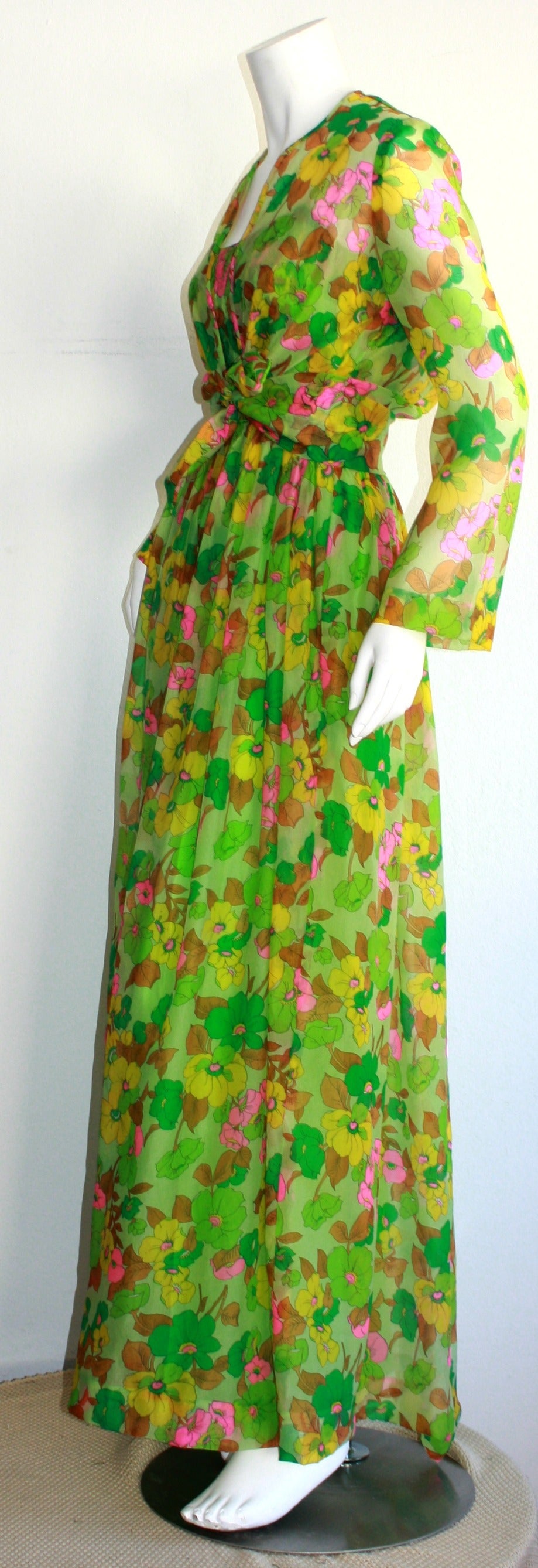 Women's Vintage Teal Traina Dress & Jacket Ensemble Lime Green Silk Flower Print