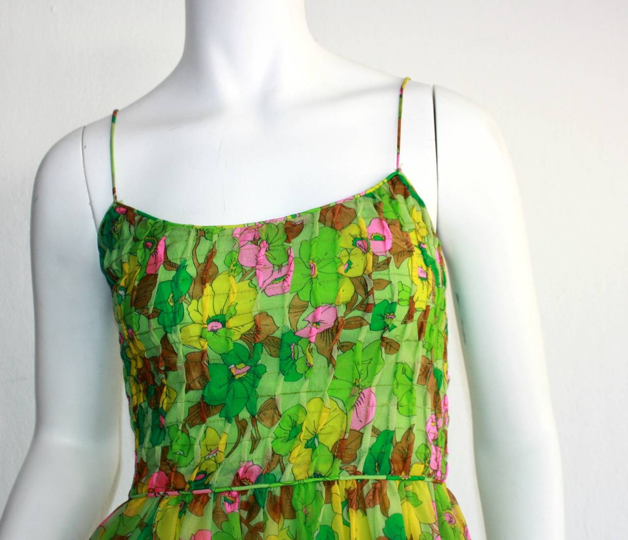 Vintage Teal Traina Dress & Jacket Ensemble Lime Green Silk Flower Print 3