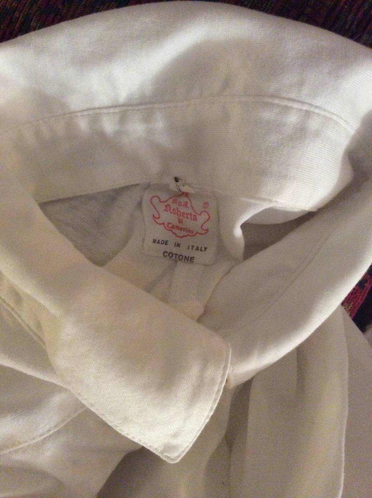 Roberta di Camarino - Robe chemise blanche vintage géométrique avec manches à volants en vente 3
