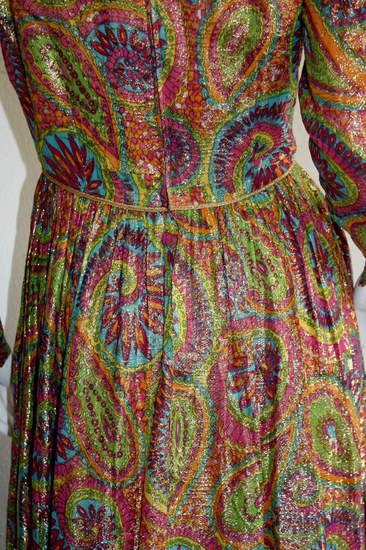 Women's Amazing 1960s Vintage mollie Parnis Paisley Silk Metallic Babydoll Dress For Sale